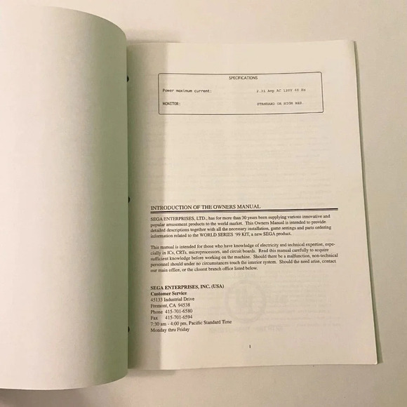 Vintage Sega World Series 99 Owners Manual Namoi Kit Version Arcade  Game Manual - Picture 4 of 10